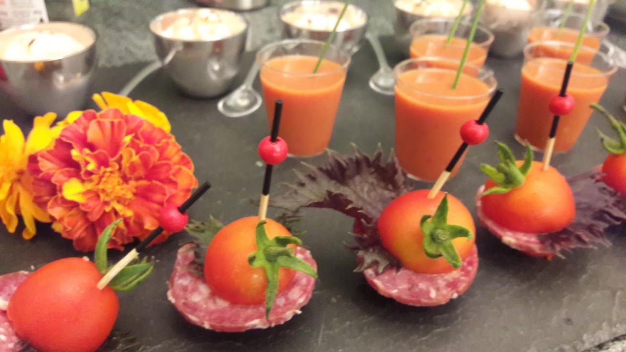 trio de tomate en mise en bouche